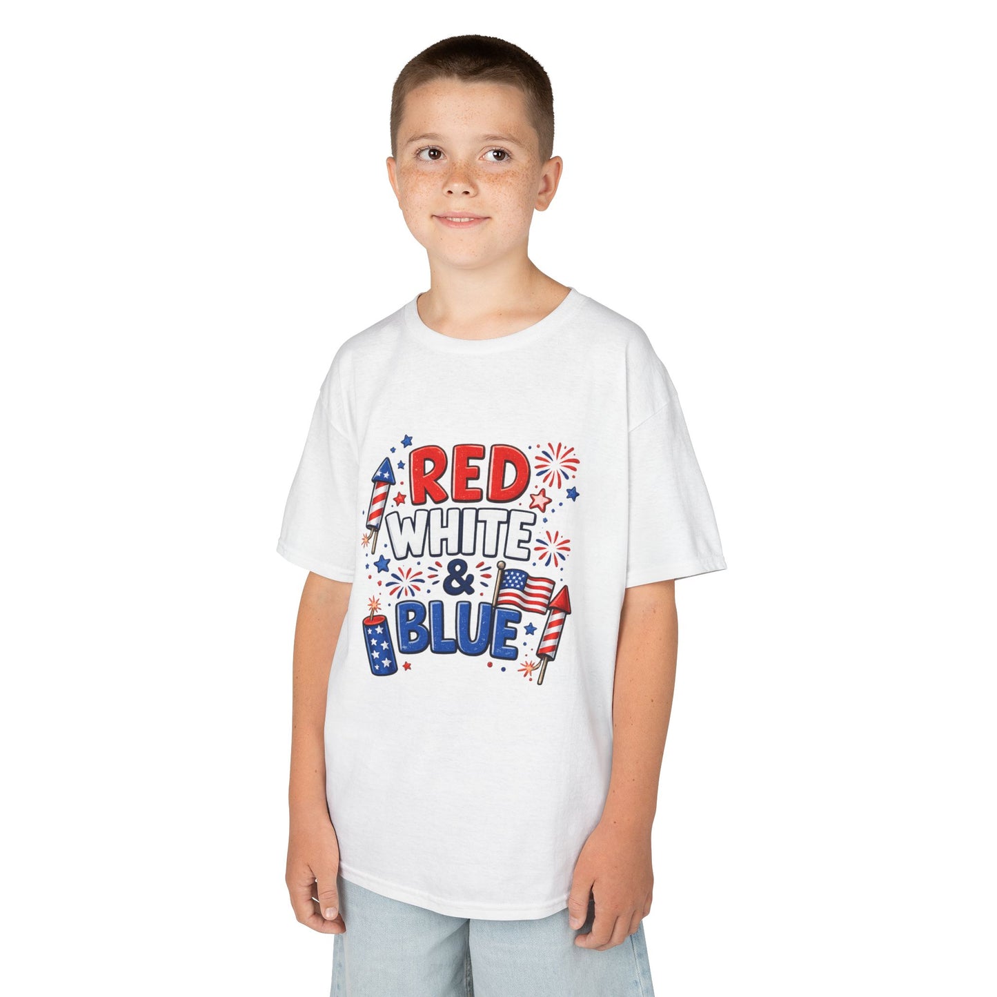 Kids Tee — "Red White & Blue" Patriotic Fireworks Fourth of July Shirt