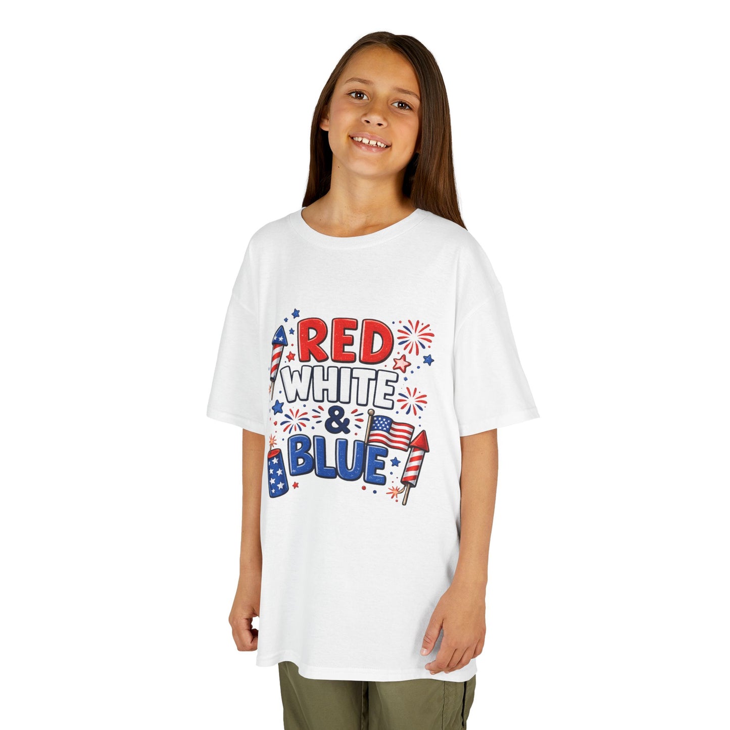 Kids Tee — "Red White & Blue" Patriotic Fireworks Fourth of July Shirt
