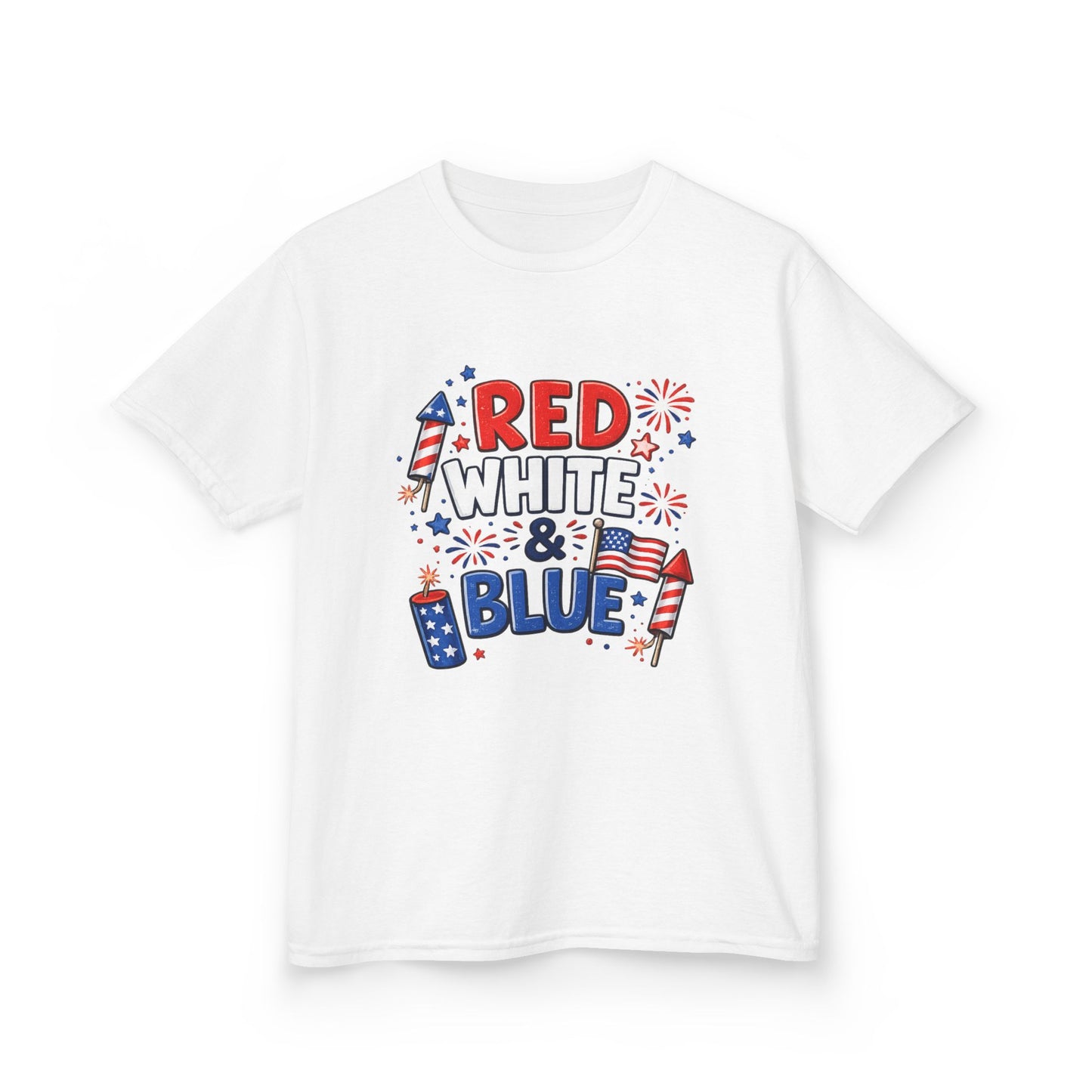 Kids Tee — "Red White & Blue" Patriotic Fireworks Fourth of July Shirt