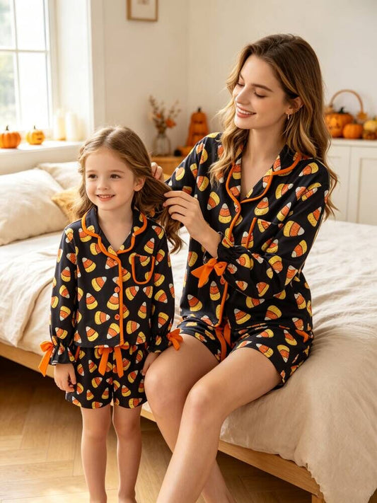 🎃 Candy Corn Mommy & Me Matching Halloween Pajama Set