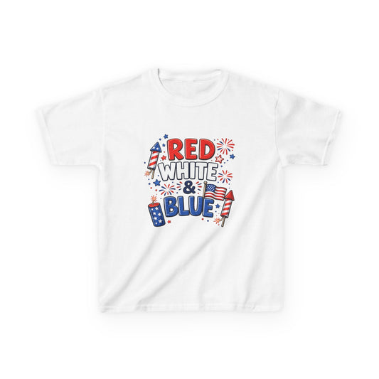 Kids Tee — "Red White & Blue" Patriotic Fireworks Fourth of July Shirt